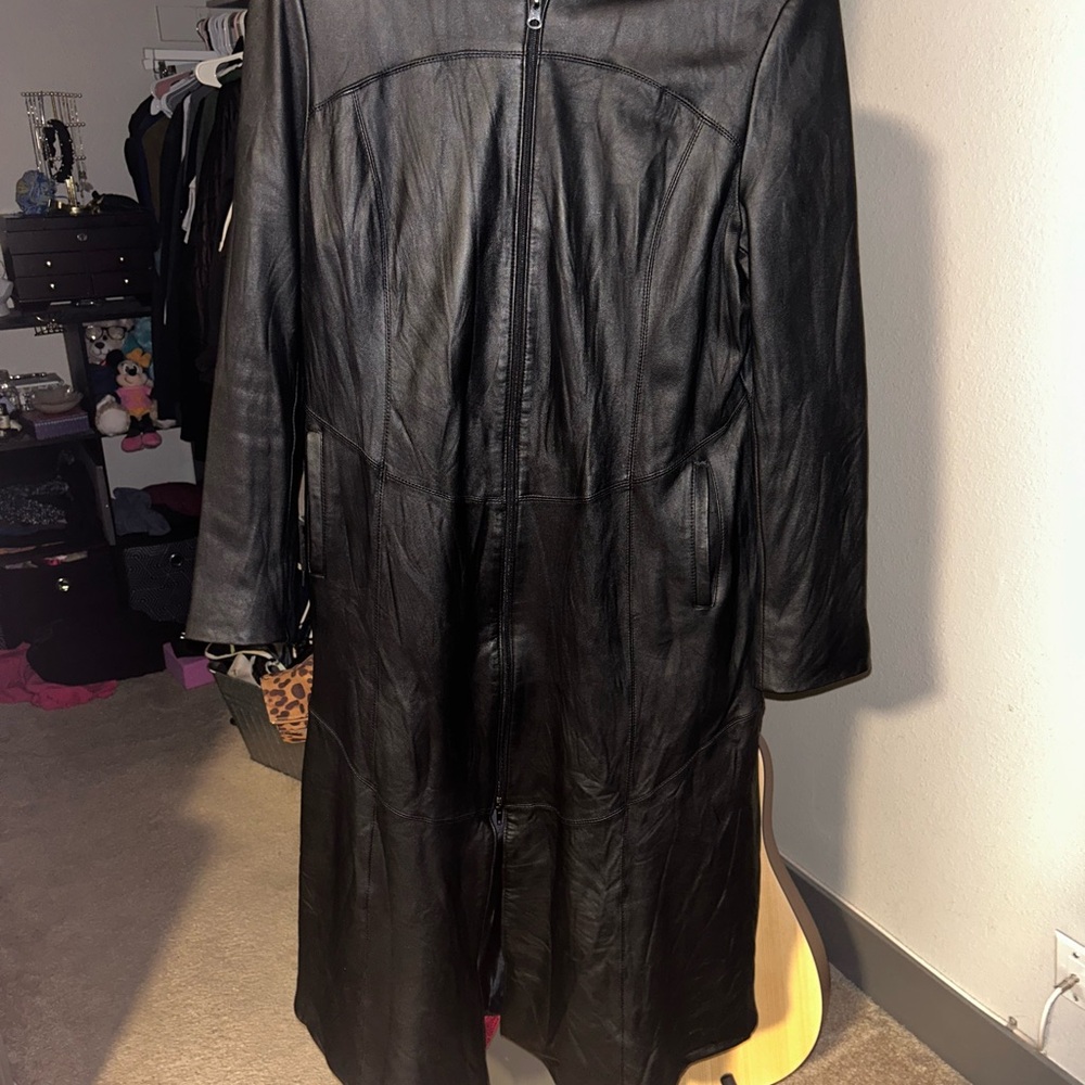 Women's Black Leather Trench Coat